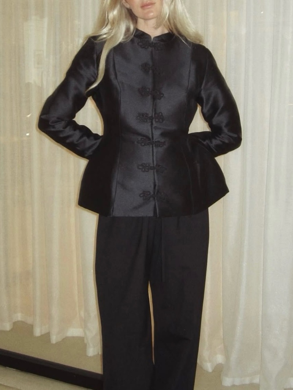 Women's Black Mandarin-Collar Jacket Set
